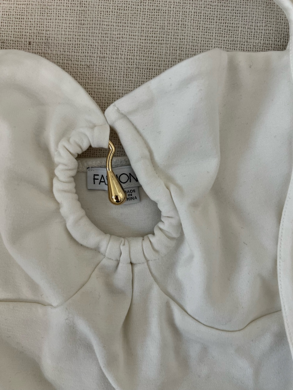 Fashion Nova Cream Ring-Detail Women's Top with Gold Accent and Cutout